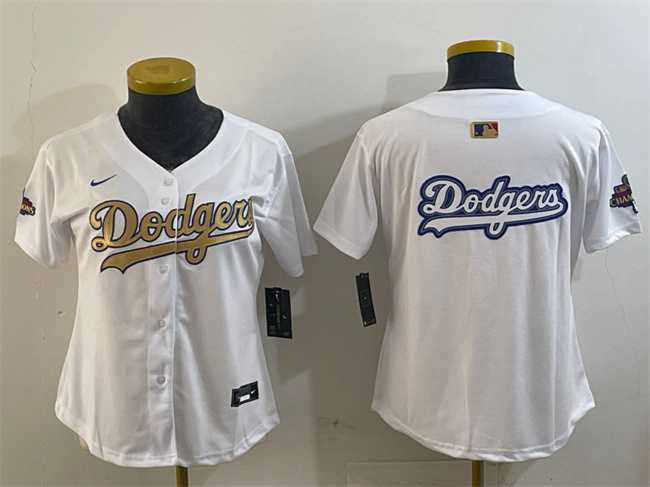 Womens Los Angeles Dodgers Team Big Logo White 2025 Gold Collection Limited Stitched Jersey